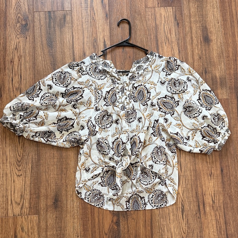 Floral Print Women's Top - Cream and Black